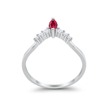 Art Deco Wedding Ring Chevron Midi Band Marquise Simulated Ruby CZ 925 Sterling Silver
